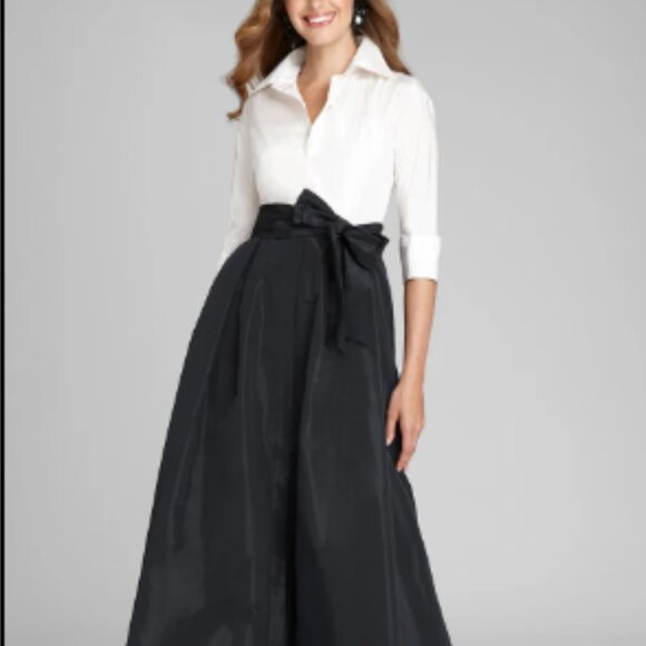 3/4 Sleeve Taffeta Shirt Waist Color Block Gown - Picture 1 of 5